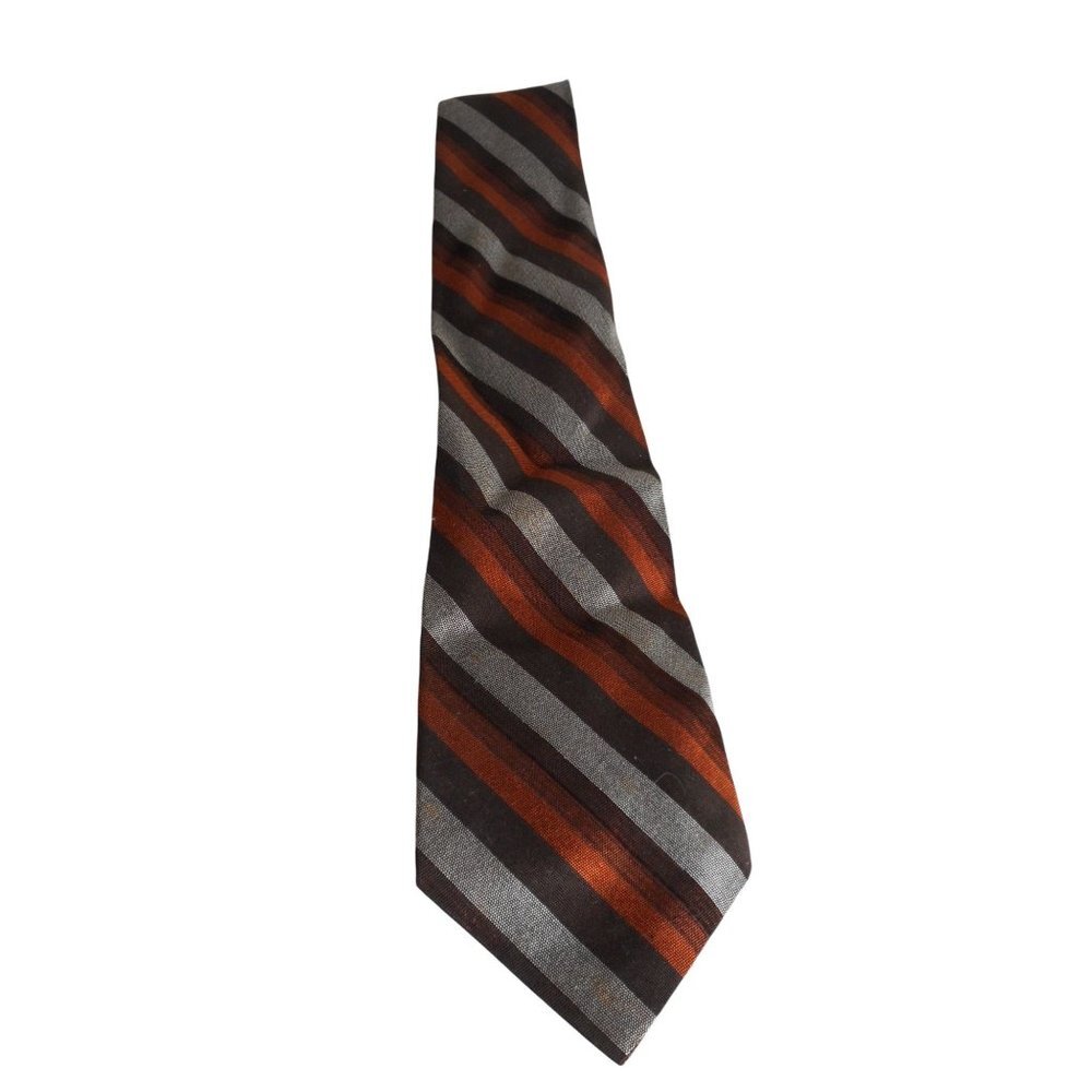 Vintage 1970s  Striped brown grey orange tie necktie